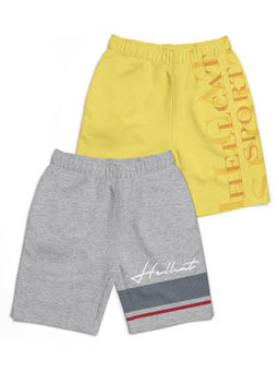 HELLCAT - Trendy Grey Mélange Yellow With Branding Printed Shorts (Set of 2)