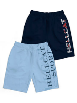 HELLCAT - Trendy Sky Blue Navy Blue With Branding Printed Shorts (Set of 2)