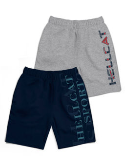 HELLCAT - Trendy Navy Blue Grey Mélange With Branding Printed Shorts (Set of 2)