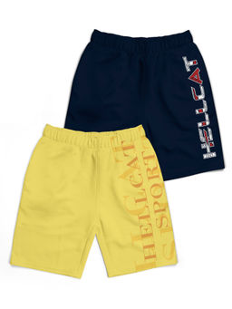 HELLCAT - Trendy Yellow Navy Blue With Branding Printed Shorts (Set of 2)
