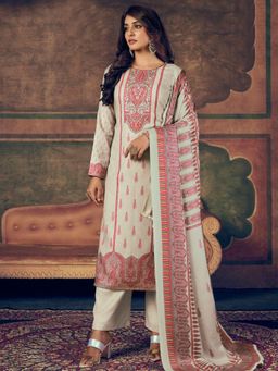 Stylee LIFESTYLE - Beige & Pink Pashmina Digital Printed Dress Material
