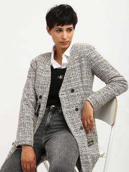 Calvin Klein - Textured Longline Double-Breasted Overcoat with Belt (Set of 2)