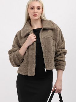 Calvin Klein - Brown Collared Faux Fur Jacket