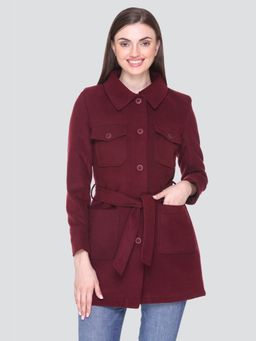 HONNETE - Casual Regular Fit Stylish Solid Women Winter Coat Burgundy (Set of 2)