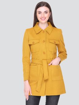 HONNETE - Casual Regular Fit Stylish Solid Women Winter Coat Mustard (Set of 2)