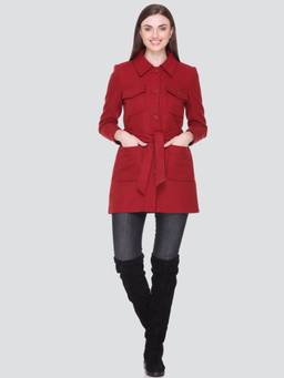 HONNETE - Casual Regular Fit Stylish Solid Women Winter Coat Red (Set of 2)