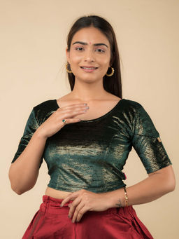 BINDIGASM'S ADVI - Gold Velvet Stripe with Hand Embroidery Buti Stretchable Pull On Blouse