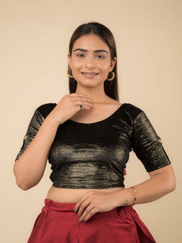 BINDIGASM'S ADVI - Gold Velvet Stripe with Hand Embroidery Buti Stretchable Pull On Blouse
