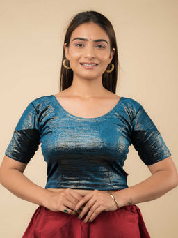BINDIGASM'S ADVI - Gold Velvet Stripe with Hand Embroidery Buti Stretchable Pull On Blouse
