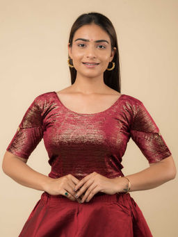 BINDIGASM'S ADVI - Gold Velvet Stripe with Hand Embroidery Buti Stretchable Pull On Blouse