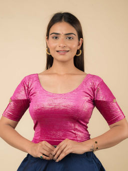 BINDIGASM'S ADVI - Gold Velvet Stripe with Hand Embroidery Buti Stretchable Pull On Blouse