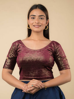 BINDIGASM'S ADVI - Gold Velvet Stripe with Hand Embroidery Buti Stretchable Pull On Blouse