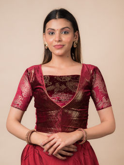 BINDIGASM'S ADVI - Ambar Velvet Choli Jacket Style Stretchable Pull On Blouse