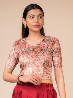 BINDIGASM'S ADVI - Vaaya Velvet Print V Neck Blouse Stretchable Pull On Blouse