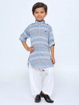 Kids Island - Boys Cotton Rayon Blue Kurta & Pyjama Set (Set of 2)