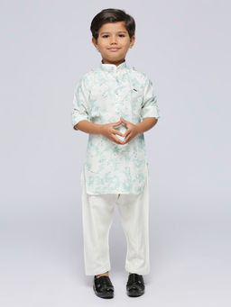 Kids Island - Boys Green Kurta & Pyjama Set with Rayon Print (Set of 2)