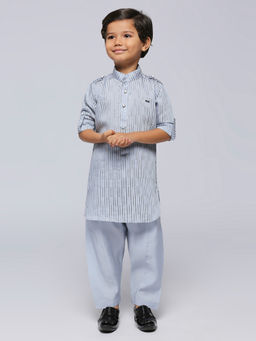 Kids Island - Boys Blue Satin Kurta & Pyjama Set (Set of 2)