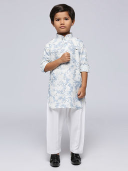 Kids Island - Boys Blue Kurta & Pyjama Set with Rayon Print (Set of 2)