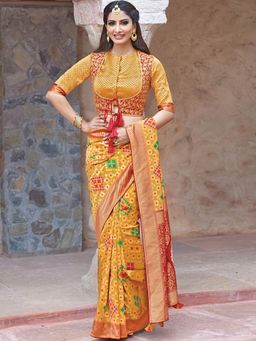 Odette - Mustard Weaved Silk Designer Saree with Unstitched Blouse