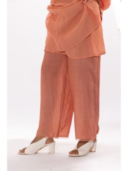 PANTS AND PAJAMAS - Peach Cotton Silk Scallop Pant