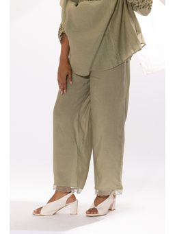 PANTS AND PAJAMAS - Sage Green Cotton Silk Scallop Pant