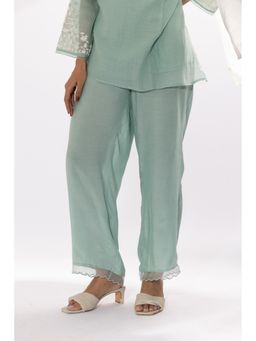 PANTS AND PAJAMAS - Aqua Cotton Silk Scallop Pant