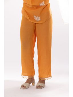 PANTS AND PAJAMAS - Orange Cotton Silk Scallop Pant