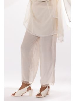 PANTS AND PAJAMAS - White Cotton Silk Scallop Pant