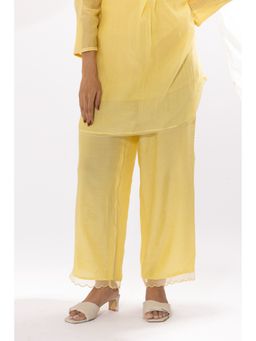 PANTS AND PAJAMAS - Light Yellow Cotton Silk Scallop Pant