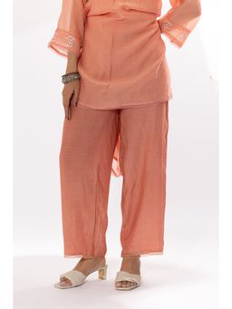 PANTS AND PAJAMAS - Peach Cotton Silk Scallop Pant