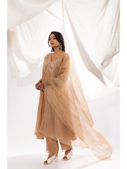 PANTS AND PAJAMAS - Beige Printed Organza Dupatta