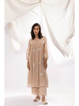 PANTS AND PAJAMAS - Ivory Printed Chanderi Mull Kurta