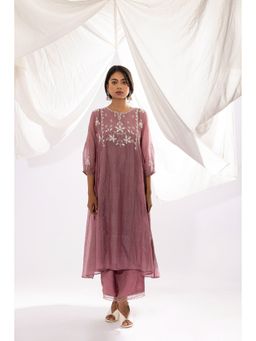 PANTS AND PAJAMAS - Lilac Printed Chanderi Mull Kurta