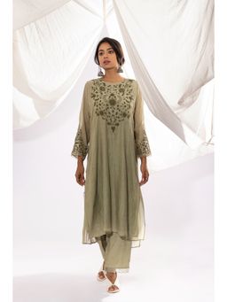 PANTS AND PAJAMAS - Sage Chanderi Mull Kurta