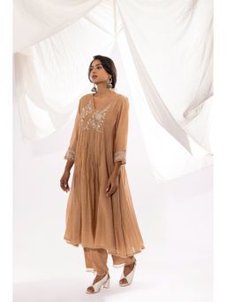 PANTS AND PAJAMAS - Beige Chanderi Mull Kurta