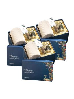 Gleevers - Gift Hamper with Flower Vase & 2 Marble Diya White (Pack of 3)