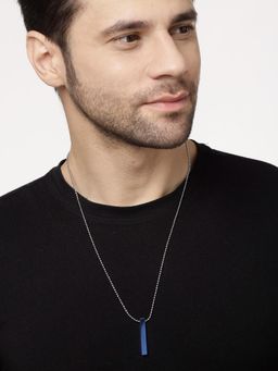 Gahan - Men Blue Rhodium Plated Geometric Pendant With Chain