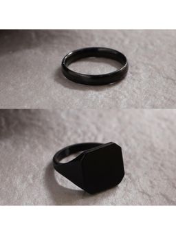 Gahan - Mens Pack of 2 Black Rhodium-Plated Finger Ring