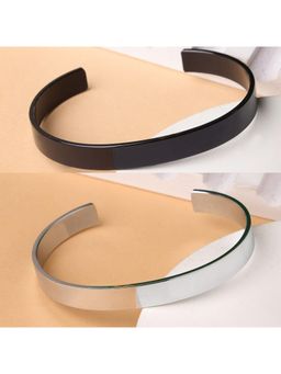 Gahan - Men Pack of 2 Black & Silver Stainless Steel Cuff Bracelet