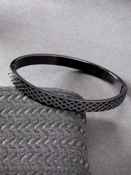 Gahan - Men Black Rhodium-Plated Stainless Steel Kada Bracelet