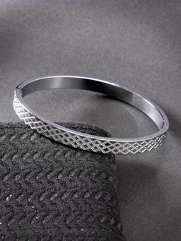 Gahan - Men Silver-Plated Stainless Steel Kada Bracelet