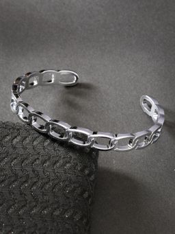 Gahan - Men Silver-Plated Metal Cuff Bracelet