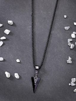 Gahan - Men Black Rhodium-Plated Arrow-Shaped Pendant With Chain