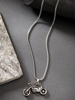 Gahan - Men Rhodium-Plated Stainless Steel Bike Shaped Pendant With Chain