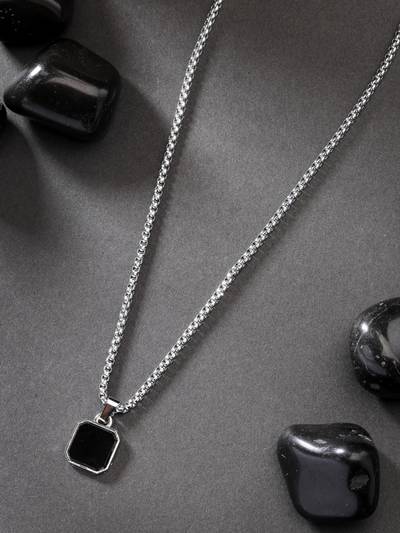 Men Silver-Plated Artificial Stone Stainless Steel Pendant With Chain