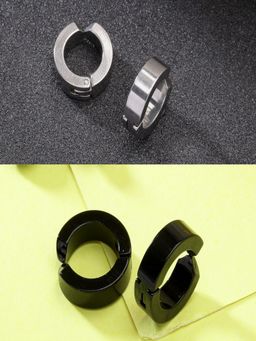 Gahan - Men Pack of 2 Multicolor Rhodium-Plated Stainless Steel Hoop Earrings