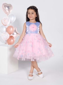 Mini Stitch - Girls Pink Self Design Knee Length Dress