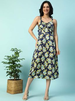 Oxolloxo - Women Navy Blue Floral Midi Dress