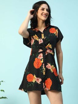 Oxolloxo - Women Black Floral Mini Dress