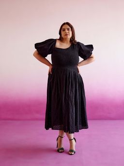 Sonsie - Women Black Self Design Midi Plus Size Dress